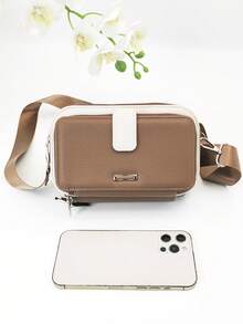 新款多功能大容量双拉链斜挎包，时尚简约，柔软优雅，适合休闲、度假、约会，女士钱包 - 棕色 - 查看 9