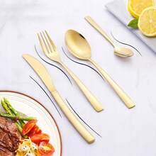 24-PIECE STAINLESS STEEL CUTLERY SET FOR 6 PEOPLE – GOLD LUXURY CUTLERY Dishwasher Friendly