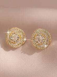 1set/3pcs Fantasy Gold Plated Flower Cubic Zirconia Necklace Earring Set Female Charm Jewelry Gift For Daily Wear And Festivals