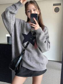 1 件女童休闲厚套头衫，秋冬舒适学生针织衫 - 柔软舒适的纯色毛衣，适合温暖的日子和寒冷的夜晚 - 淺灰色 - 查看 4