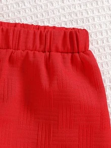 2 件套男婴街头时尚纹理口袋刺绣熊衬衫和短裤套装 - 紅色 - 查看 7