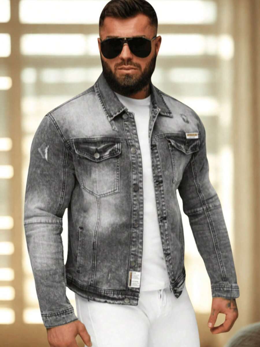 Chaqueta vaquera desgastada y lavada informal para hombre
