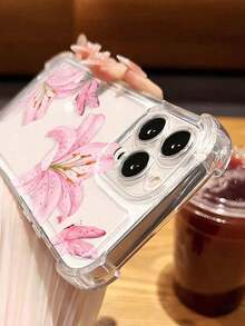 1pc Flower Phone Case  Ins Style Pink Flower Lily Butterfly Pattern Transparent Soft Phone Case Compatible With IPhone 11/12/13/14/15/16 Pro Max Cute Phone Case - Nhiều màu 5 - Xem 7