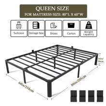 14 Inch Bed Frames With Headboard Hole And Round Corner Legs Mattress Retainers 3500LBS Heavy Duty Steel Slats No Box Spring Needed Platform Noise-Free Easy Assembly