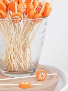 50 st. kreativa och söta engångstandpetare för frukt med orange mönster för KTV, hotelltandpetare för frukt och tårta, provsmakningstandpetare