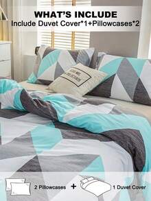 3pcs Geometric Pattern Duvet Cover Set (1 Duvet Cover And 2 Pillow Shams), Soft And Skin-Friendly, Suitable For All Seasons - Multicolor - View 2