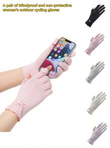 1 Pair Women's Adjustable Fingerless Gloves With Lace Trim, Suitable For Outdoor Cycling, Windproof, UV Protection, Warm For Autumn/Winter/Summer