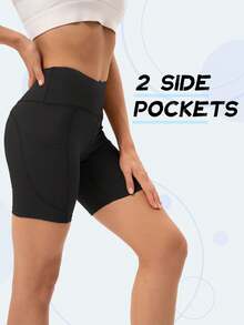 3 Pack Biker Shorts For Women With Pocket,, Ultra Soft Abdomen Control, No Perspective ,Moisture-Wicking & Breathable  For Exercise, Fitness, Yoga, Jogging, Daily And Casual, Summer Sports Shorts, Workout Shorts For Women - 3Pcs Black - 查看 3