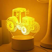 1 pieza Luz nocturna 3D de tractor - Alimentada por USB, decoración moderna de granja, apta para dormitorio y hogar - Amarillo - Ver 5