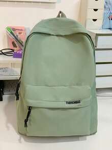 Letter Print Backpack, Large Capacity, Minimalist Design, College Style For Women, School Backpack - Green - View 2