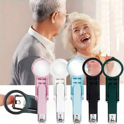 1PC Random Anti-Splash Nail Clipper With Magnifying Glass The Elderly Practical Stainless Steel Nail Clipper Beauty Big Clipper Tool Gift