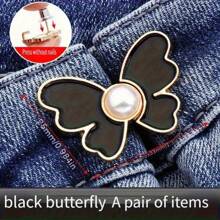 LOMILD 2 pezzi Bottoni a farfalla per regolare la vita dei pantaloni, gonne e jeans senza fori, accessorio per stringere e fissare la vita con perle