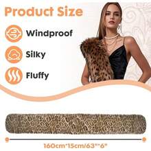 Faux Fur Scarf Wrap For Women, Long Plush Winter Shawl Collar, Warm Convertible Scarf  Neck Warmer, Elegant Evening Cape Bolero - Leopard - 查看 2