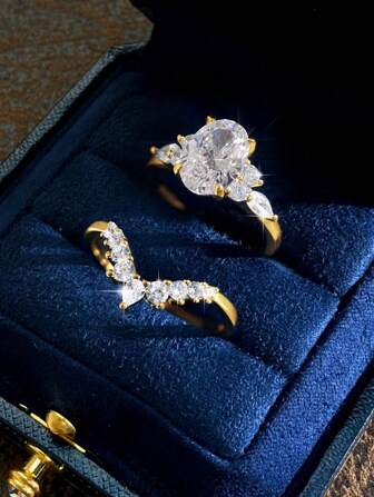 2 piezas set anillos de plata de ley S925 y 925 de una sola hilera y ovalados, elegantes para mujer, para citas, fiestas, aniversarios, ocasiones especiales, exquisita joyería para mujer.