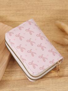 粉色蝴蝶结爱心图案多功能零钱包，双拉链卡夹，多卡位卡片收纳盒，用于存储信用卡，轻巧简约，时尚，现代，商务，周年纪念，圣诞节，情人节，生日礼物，礼物，送给爱人，送给女士，送给女孩，送给女士，送给女性，学校宿舍和返校用的学校用品包