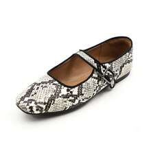 Mary Jane Flat Shoes Round Toe Ballet Flats For Women Dressy Fabric Business Flats Comfortable Classic Strap Flats For Office JUJU-1 - SNAKE - 查看 1