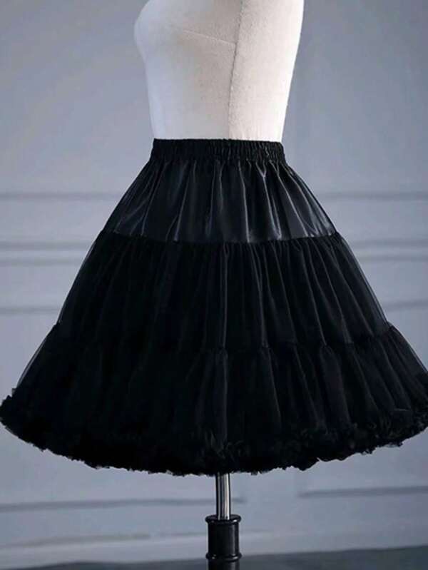 1pc Cloud-Like Ultra Puffy Thickened Lolita Cotton Candy Soft Tulle Puffy Skirt Boneless Petticoat, Solid Color Polyester