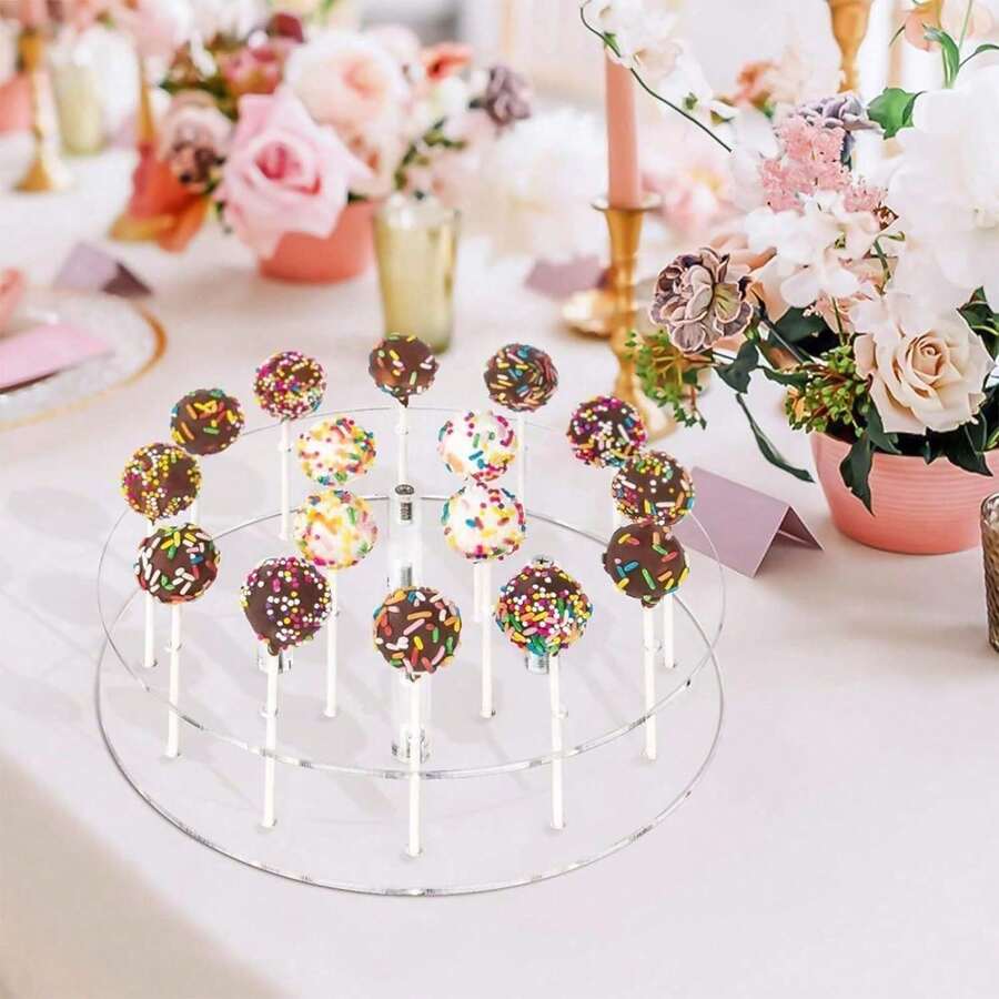 16 孔蛋糕棒棒糖展示架 - 透明圆形亚克力棒棒糖展示架，非常适合派对和生日庆祝活动