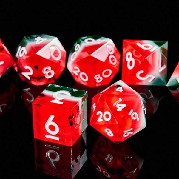 Handmade Simulated Watermelon Resin Dice Set, Suitable For Role Playing Games, With Cosmic Glitter And Precise Edges, Ideal Gift For Teenagers 14+ Years Old, Perfect For Birthdays Or Christmas