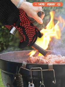2PCS BBQ Heat Resistant Oven Gloves, BBQ Barbecue Gloves Cut Resistant 1800°F Extremely Heat Resistant Silicone Non-Slip Oven Gloves Microwave Grill High Temperature Resistant Gloves For Kitchen Garden Grilling And Outdoor Cooking Campfire - Red - View 8