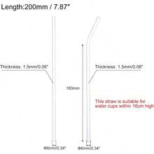 QYReusable Straws Glass Straw 8pcs 200x6mm Travel Tumbler Replacement Straw With Two Cleaning Brush For Frozen Bubble Tea Drinks2216 - 無色 - 查看 2