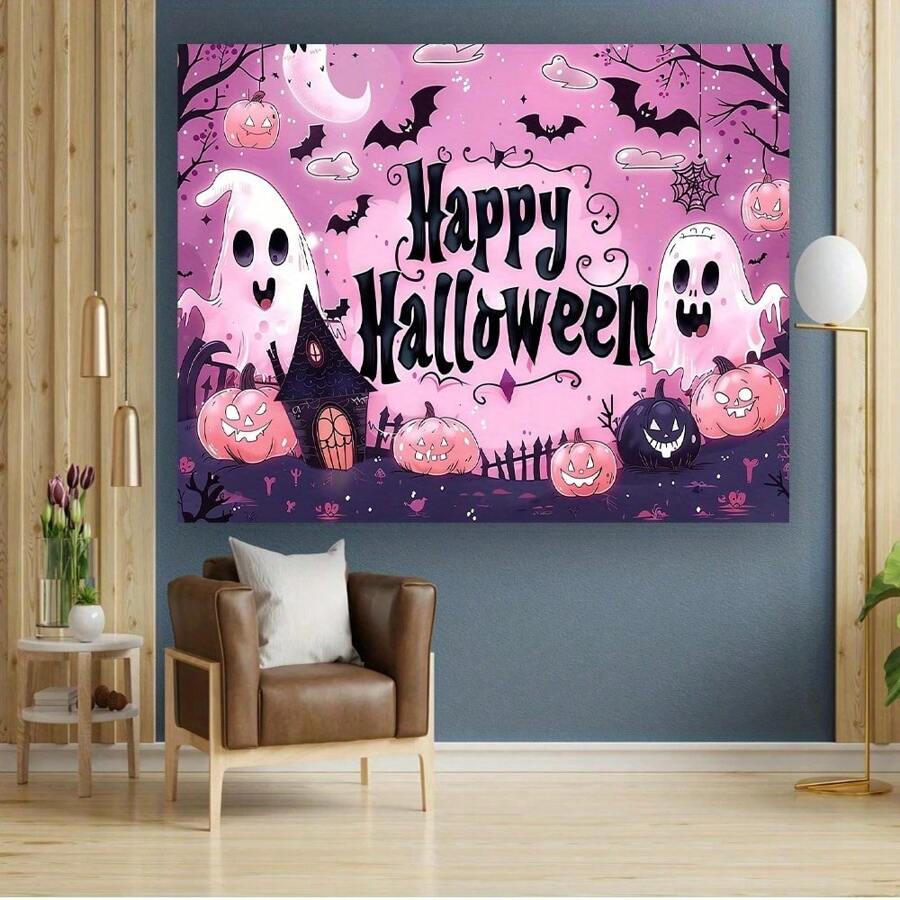 1 件万圣节背景横幅，适合各种场合 - 通用节日派对装饰，包含鬼魂、南瓜和鬼屋 - 无需电力，适合房间、花园和多用途 - 万圣节和其他庆祝活动的摄影工作室道具 - 彩色 - 查看 1