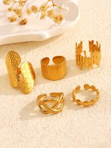 5 对套装 18k 镀金不锈钢夸张粗线开口戒指，适合女性日常佩戴的时尚珠宝 - 彩色 - 查看 7