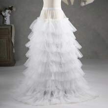1 Peça Saia Midi Plissada de Tule de Várias Camadas, Estilo Europeu e Americano para Mulheres, Saia de Tule com Pompom Rastejante para Desfile de Moda, Adequado para Noiva, Acessório de Vestido de Casamento