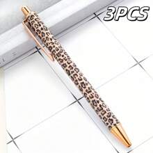 1 pieza Bolígrafo de punta redonda con opciones de varios colores, patrón de estampado de leopardo por transferencia térmica, bolígrafo neutro para firmar, gran leopardo, pequeño leopardo, nuevo leopardo, leopardo lindo para niñas, bolígrafo con película floral de transferencia térmica multicolor, metal, de vuelta a la escuela