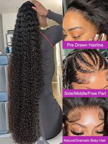 13x4 Deep Wave Lace Front Wigs Human Hair Pre Plucked 28 Inch 13x4 HD Transparent Lace Frontal Curly Wigs Human Hair 200% Density Deep Curly Human Hair Wigs For Women Natural Black - Natural Black - 查看 5