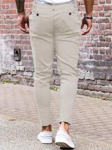 Runcati Mens Chinos Slim Fit Pants Flat Front Stretch Skinny Tapered Dress Pants Comfort Casual Solid Trousers - 米色 - 查看 4