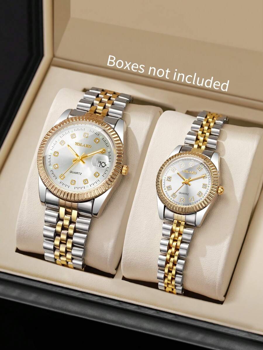 2 pezzi/set Di orologi al quarzo con quadrante di strass minimalista per coppie, orologi di stile classico, senza scatola inclusa