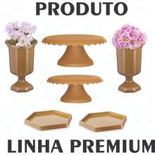 Party Kit Cake Stand + Trays + Vases Decoration 2 - Gold - View 1