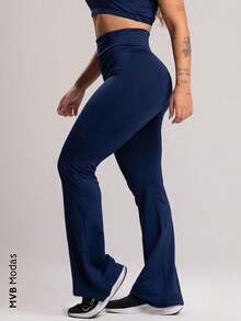 Women's Flare Pantalona Suplex High Waist Pants MVB Modas - 藏蓝色 - 查看 2