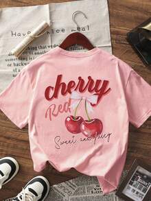 1pc Casual Art Print Crew Neck Short Sleeve T-Shirt For Tween Girls, Summer Student Youth Apparel - Inspires Imagination & Self-Expression - Pink - View 3