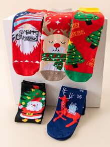 5pcs Christmas Socks For The Elderly Elk Snowman Men And Women In The Tube New Year Christmas Socks, Fall Socks