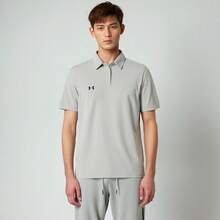 Under Armour [Sports Retro] Men's Classic Polo Shirt, Breathable Short Sleeve, Business Casual Collared T-Shirt, Minimalist Versatile Golf Top, Stretchy Quick-Dry Stylish - Light Grey - View 2
