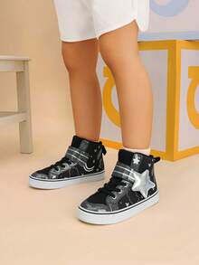 Girls' Sparkly High Top Sneakers – Shiny Hook & Loop Casual Walking Shoes For Toddler/Little Kid/Big Kid – Comfortable & Stylish - màu đen - Xem 3