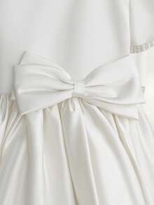 Vestido blanco de alta gama para niñas con gran decoración de moño, vestido de niña de las flores para fiesta de cumpleaños, boda - Blanco - Ver 4