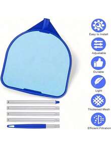 60 Inch Adjustable Pool Skimmer Net, Fine Mesh Deep Bag Leaf Catcher With 5 Section Telescopic Aluminum Pole, Plastic Frame – Ideal For Pool, Pond, Hot Tub And Fish Tank Cleaning 6pcs, Beach Essentials, Beach Accessories, Pool Float