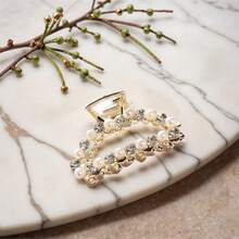 1 件几何图案休闲可爱锌合金发夹，水钻装饰发饰，适合所有季节发饰时尚爪夹女士发夹休闲发夹秋季配饰秋季时尚发夹冬季度假装女士