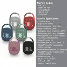 JBL JBL CLIP 4 Bluetooth Speakers IP67 Waterproof/10 Hours Of Playtime Outdoor Travel Portable Mini Wireless Speaker Original JBL