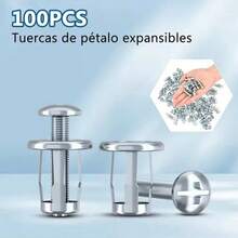 MEFENY 100piezas Set de tuercas en forma de pétalo premium - Acero al carbono duradero, resistente a la oxidación, fácil instalación con alicates para proyectos de decoración del hogar y construcción seguros en paredes de yeso y huecas.Tres especificaciones:M4x25, M5x25 y M6x25. - Plateado - Ver 2