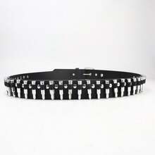 1 件纯色性感 PU 朋克铆钉子弹腰带，时尚街头服饰，适合女性秋季、秋季、万圣节 - 彩色 - 查看 9