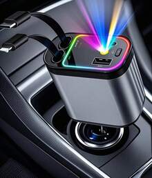 W&O 4-In-1 Fast Car Charger With Extendable 31.5" Cable, USB & Type-C Ports - Compatibility For Phone 16/15/14/13/12/11, Adjustable 180° Plug, Car Charger Fast Charge - Black - View 2