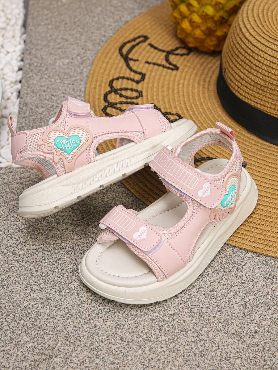 1 Pair Summer Boys/Girls Adjustable Buckle Non-Slip Flat Casual Sport Fashion Comfortable Cloth Sandals, Suitable For Outdoor Wear, Slightly Small Size - Pink - View 1