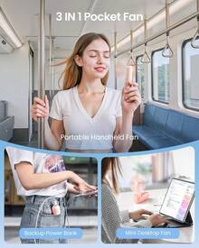 GAIATOP Portable Handheld Fan, 3 IN 1 Mini Foldable Travel Fans [17H Max Cooling Time] With Power Bank, Pocket Design USB Rechargeable For Travel Concert Lash Makeup, Summer Gifts For Women Girl, Pink - 粉色 - 查看 6