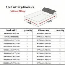 3 Piece Skin-Friendly Soft Floral Print Bedding Set (1 Bed Skirt + 2 Pillow Shams), Moisture-Wicking, Anti-Wrinkle, All Season Use, Exquisite Printing, Fashionable & Stylish, Suitable For Bedroom & Hotel