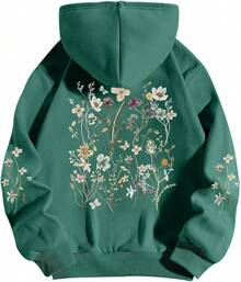 Women's Floral Printed Hoodies Vintage Aesthetic Flower Graphic Sweatshirt Cute Boho Fleece Thermal Hoodie Pullover - màu xanh lá - Xem 1