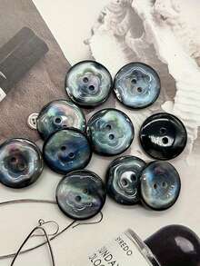 10-Pack Iridescent Resin Buttons | 11.5mm & 15mm Two-Hole Shell-Design Floral Decorative Buttons For Dresses, Sweaters, Cardigans, Jackets - Bright Pink/White/Green/Black - Multicolor - View 11